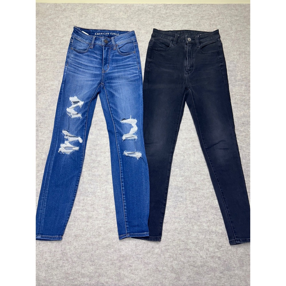 2 Pair American Eagle‎ Hi-Rise Jegging Distressed Skinny Jeans Womens Sz 0 Short